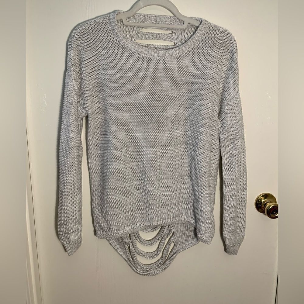 Harper Lane EUC gray cut Olie distressed back knit sweater Size Small